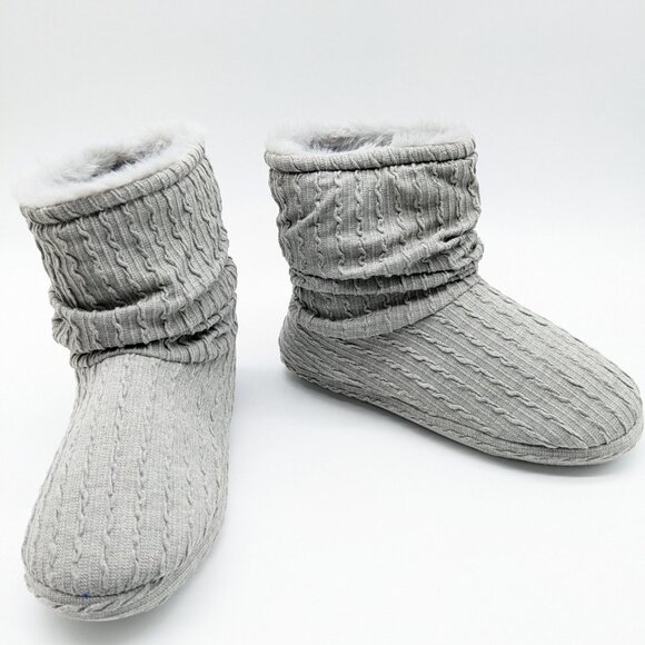 CHARTER CLUB Slouchy fur lined women's bootie slippers - GRAY - XL (11-12) - Picture 12 of 16